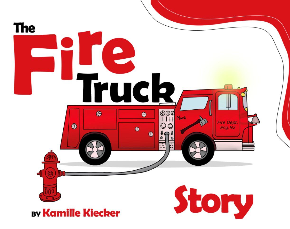 A red fire truck with the words " the fire truck story ".